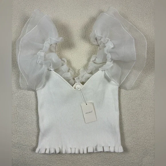 Idem Ditto White Grand Gesture Organza Crop Top Ribbed Women’s Sz Large New - Picture 7 of 7